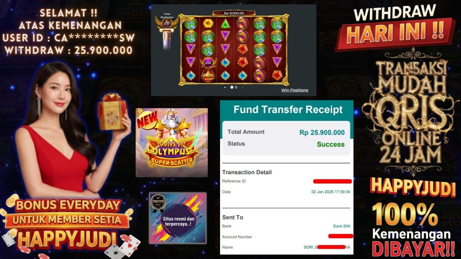 HAPPYJUDI JACKPOT SLOT GATES OF OLYMPUS SUPER SCATTER